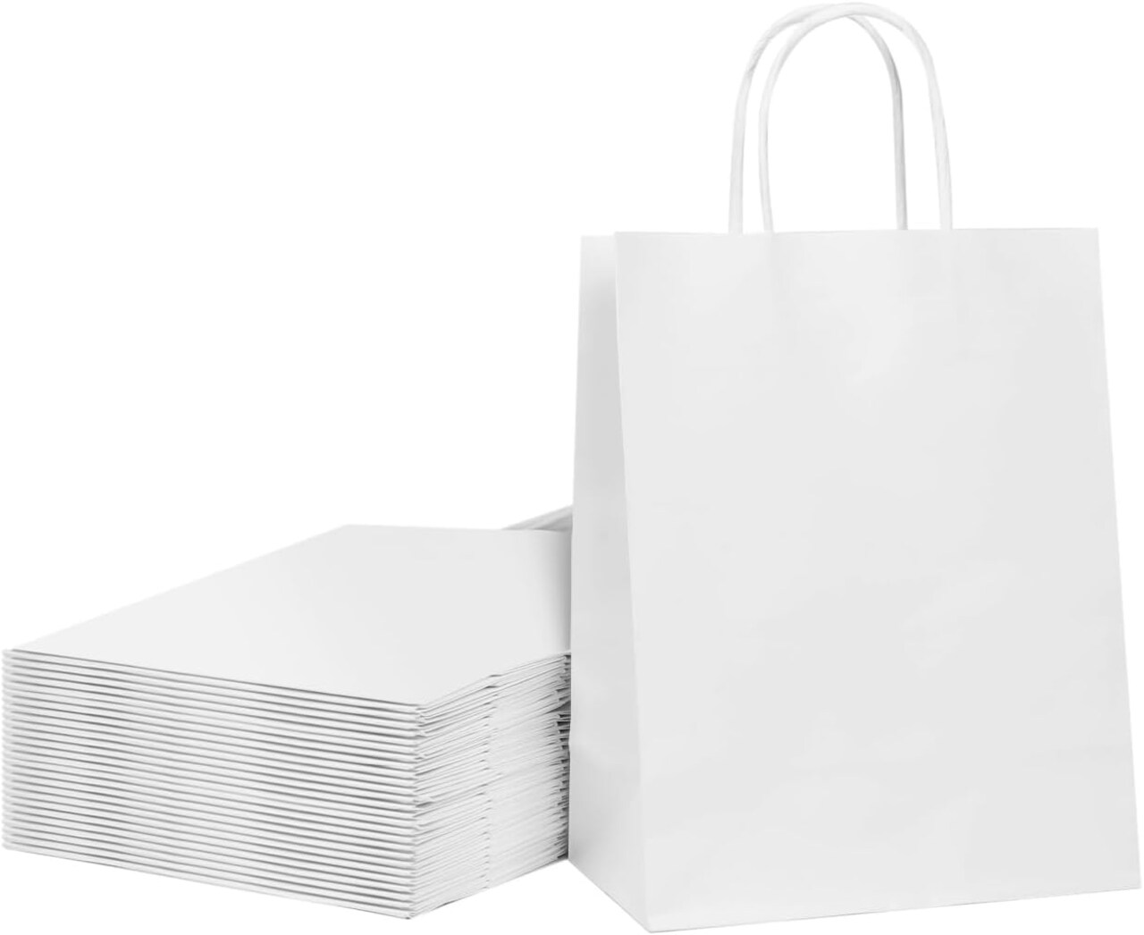 40 PCS White Kraft Paper Bags With Handles 10.6x8.3x4.3 Inch Bulk Gift Bags For Birthdays,Weddings,Baby Showers,Party Favor,Goodie Bags,Retail bag(Medium,White)